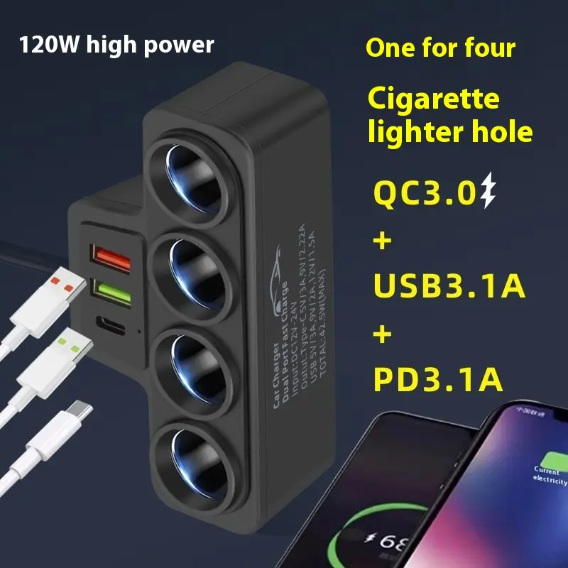 Car-mounted Multi-function Fast Charging Universal With Dual USB PD Cigarette Lighter