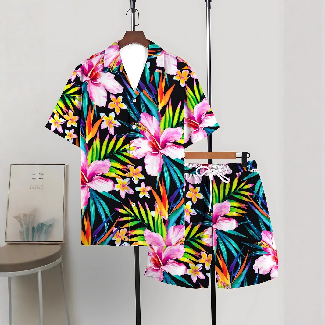 Printed Trendy Loose Short-Sleeve Shirt And Shorts Mens Set