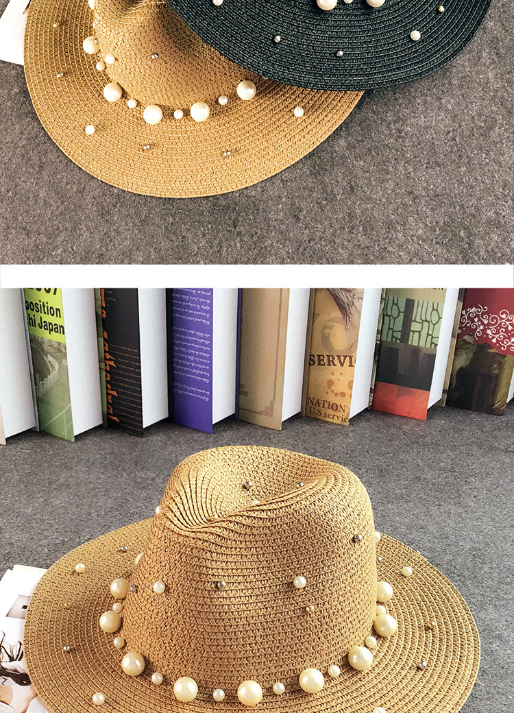 Title 3, Outdoor Beach Flat Brim Straw Pearl Beaded Hat