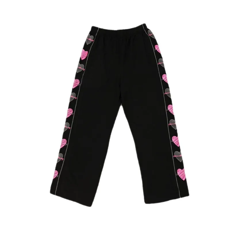 Core Graffiti All-matching Wide Leg Straight-leg Pants - Black