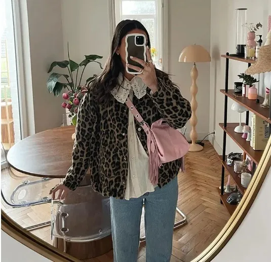 Women's Long Sleeved Leopard Print Jacket Jacket - Leopard
