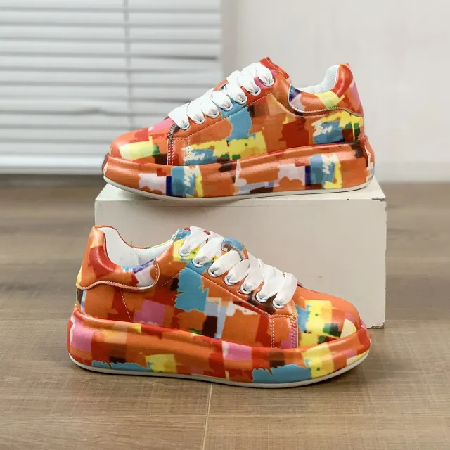 Hand painted Shoes Women's Platform Casual Shoes Painted Sports Orange - Shop at LoveMi