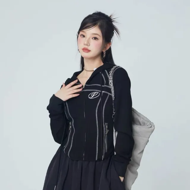 Black Zipper Coat Women's High grade Slim fit Hood Top Black - Shop at LoveMi
