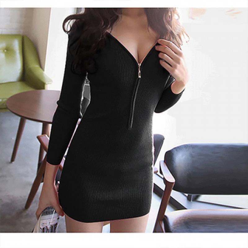 Women's Front And Rear Zipper Bottoming Skirt Tight Mid-length