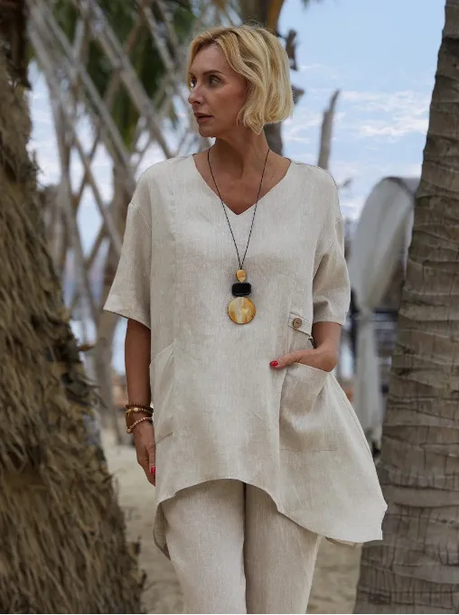 Women's Solid Color Cotton And Linen Shirt White - Shop at LoveMi