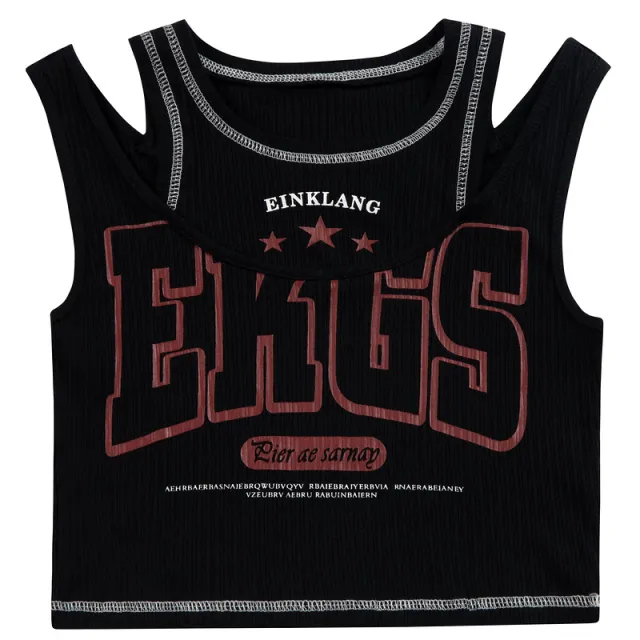 Qilin Clothing American Retro Spicy Girl Fake Two piece I shaped Vest Black - Shop at LoveMi