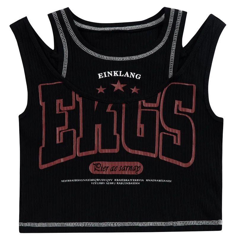 Qilin Clothing American Retro Spicy Girl Fake Two-piece I-shaped Vest - Black