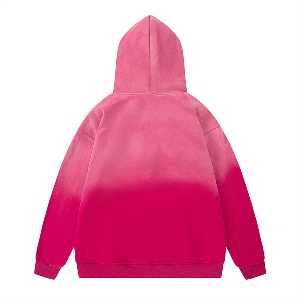 Gradient Paint Embroidery Letters Hooded Fleece Lined Sweater