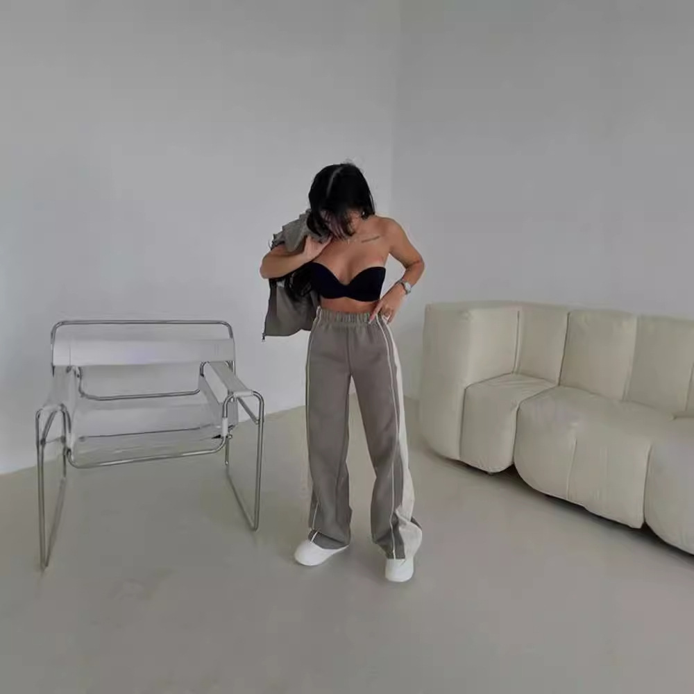 Long Sleeve Contrast Color Sweatshirt Trousers Casual Suit