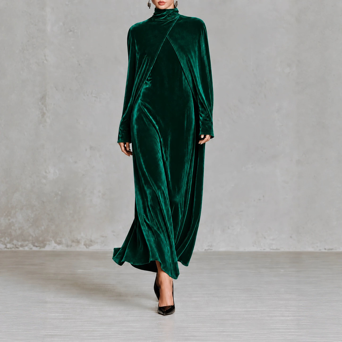 Women's Turtleneck Long-sleeve Shawl Dress