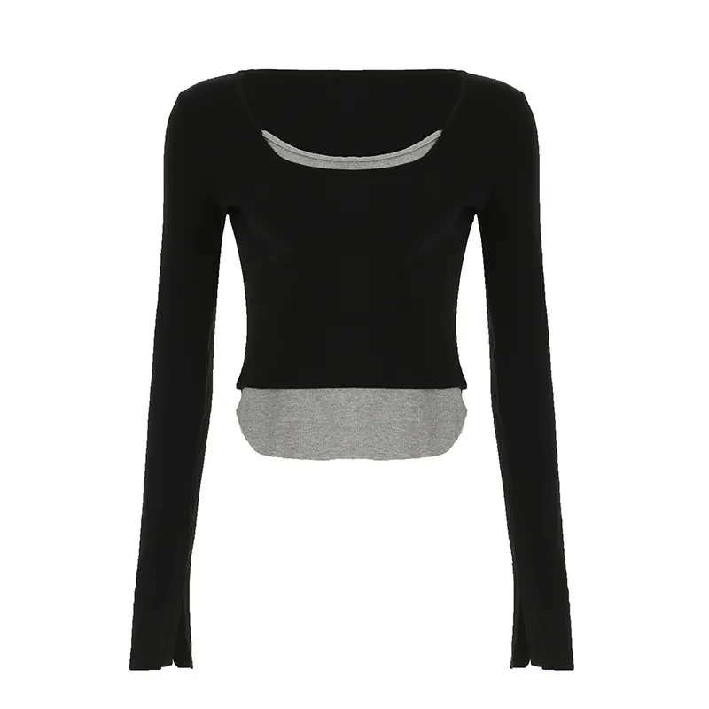 Women's Slim Irregular Hem Knitted Top - Black
