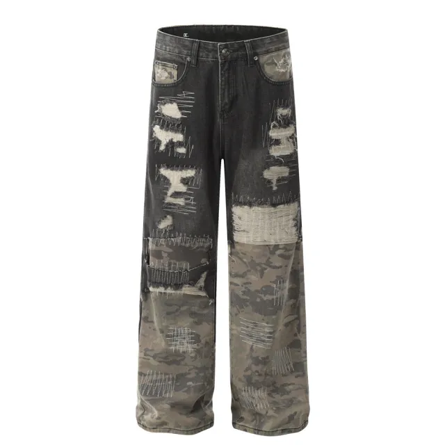 American High Street Camouflage Stitching Pants Black - Shop at LoveMi
