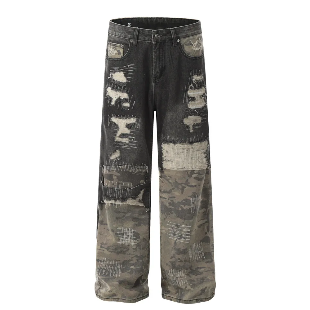 American High Street Camouflage Stitching Pants - Black