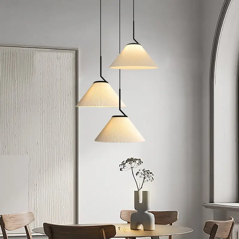Retro Dining Pleated Fabric Cream Tone Lighting Fixtures