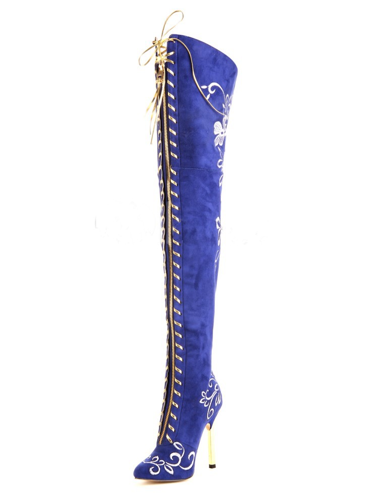 Title 2, Elegant Embroidered Boots Over The Knee Stylish...