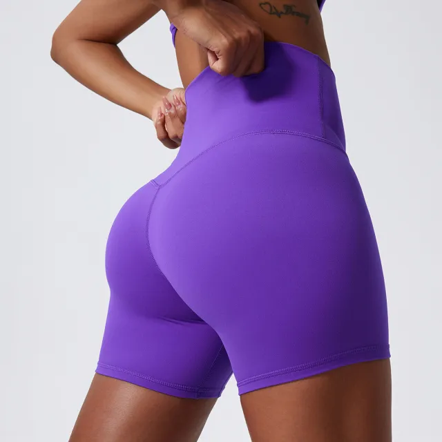 High Waist Hip Lift Tight Sports Running Fitness Nude Feel Yoga Shorts Nude - Shop at LoveMi