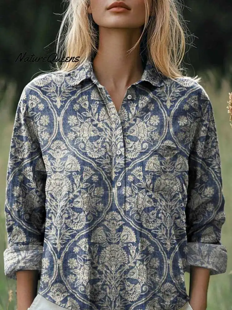 Fashion All-matching Printed Casual Half-open Lapel Shirt - Style 1-4Xl