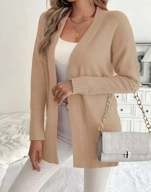 European And American Plus size Women's Solid Color Large Pocket Sweater Coat Khaki - Shop at LoveMi