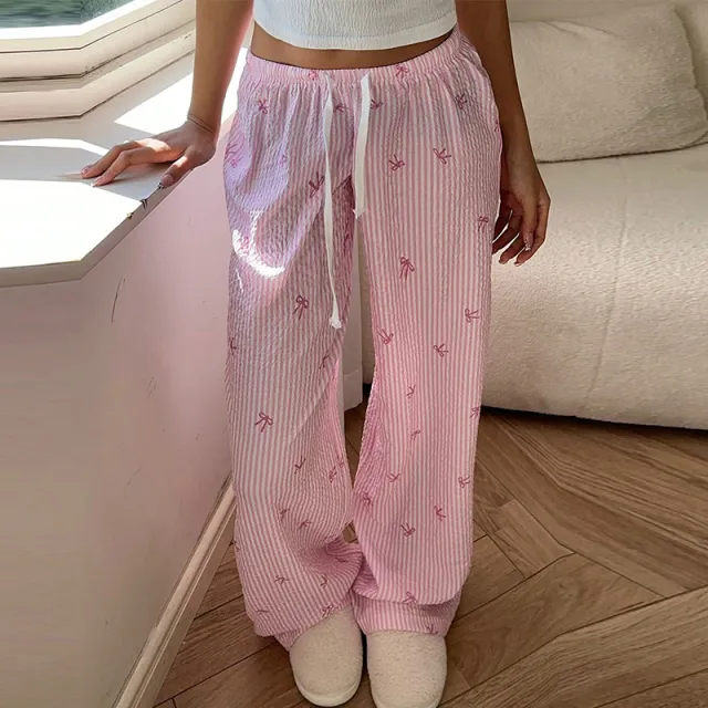 Striped European And American Wide Leg Leisure Pants Pink - Shop at LoveMi