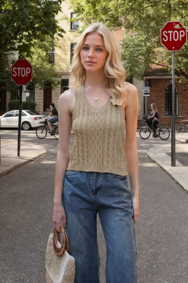 Women's V neck Tank Vest Fashion Casual Knitted Solid Color Tops Khaki - Shop at LoveMi
