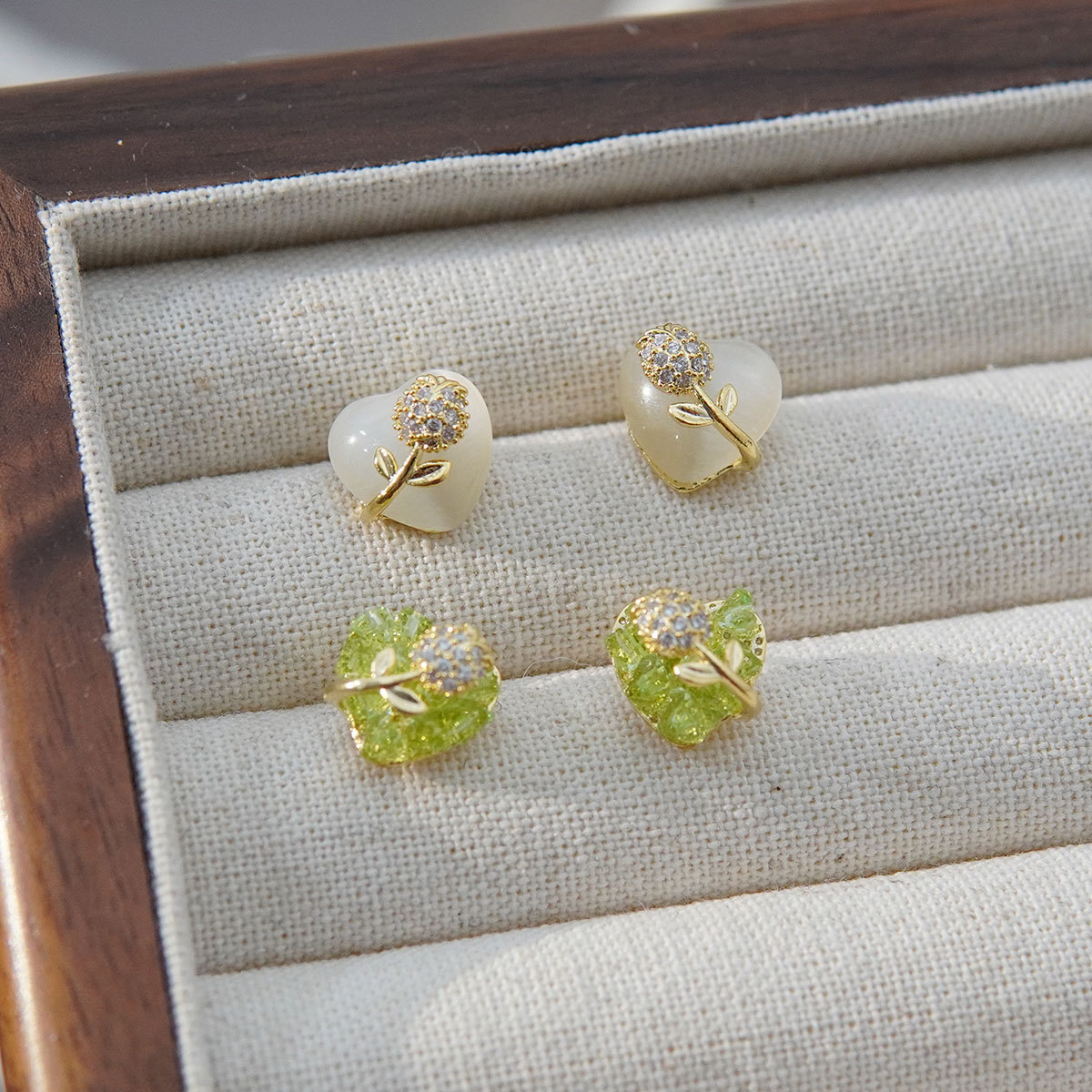 Zircon Flower Opal Love Heart Stud Earrings Women
