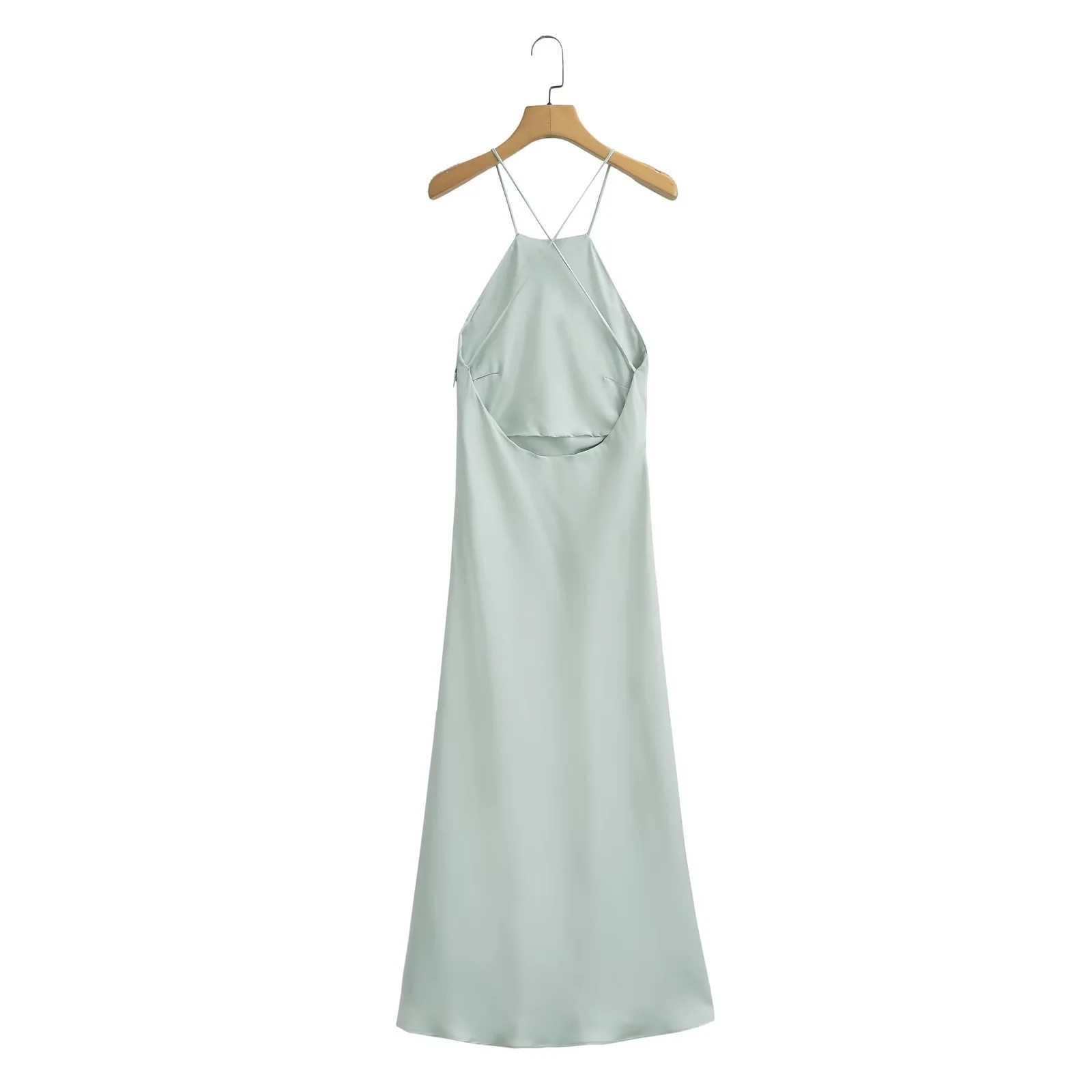 European And American Style Sling Silk Satin Texture Dress