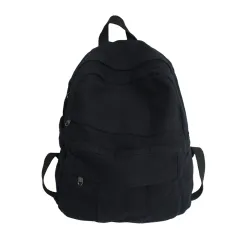 Washed Solid Colour Canvas Schoolbag - Black - View 1