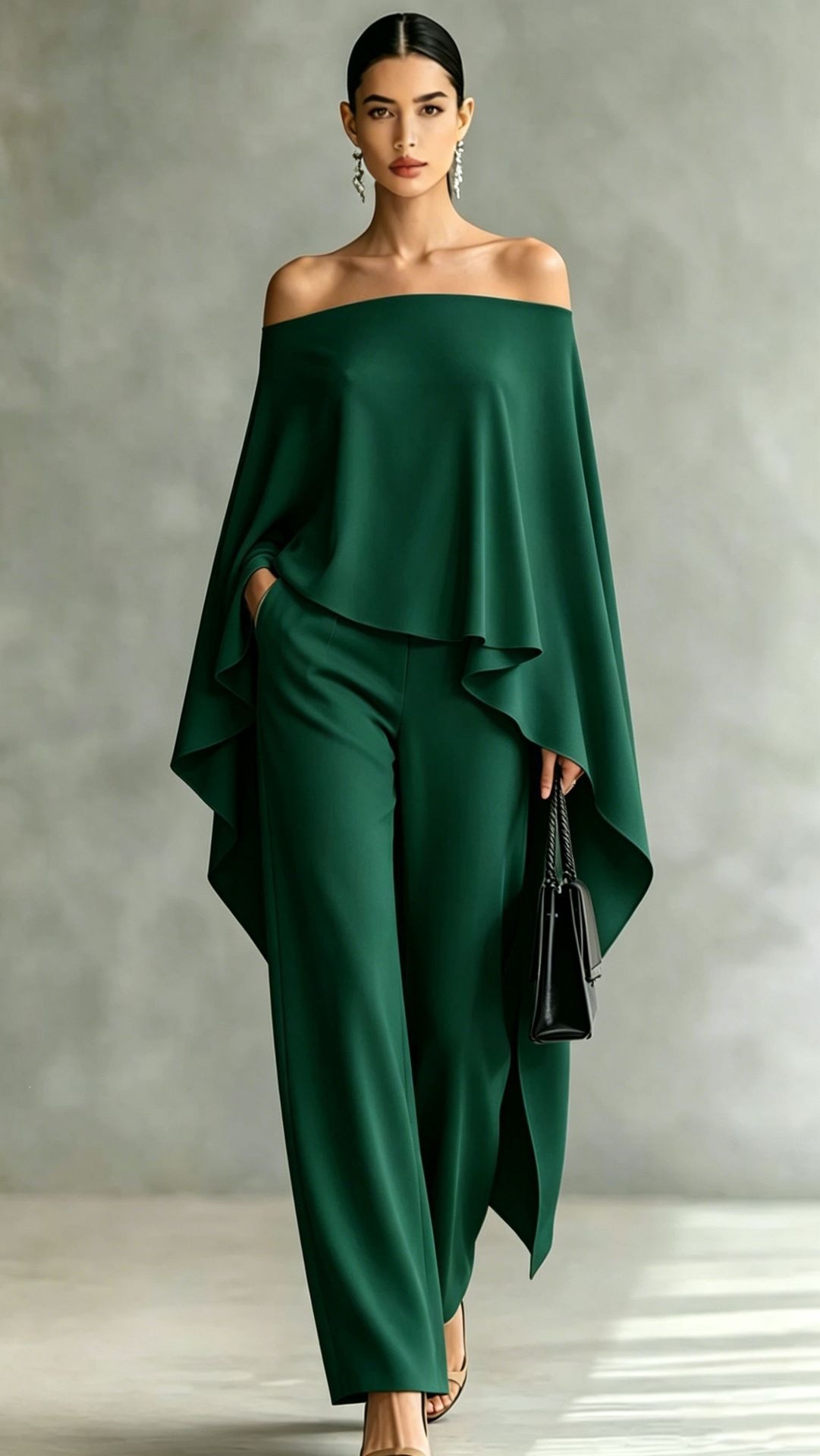 Autumn Fashion Off-Shoulder Wide-Leg Pants Set Womens Solid-Color Asymmetric Two-Piece Set 5