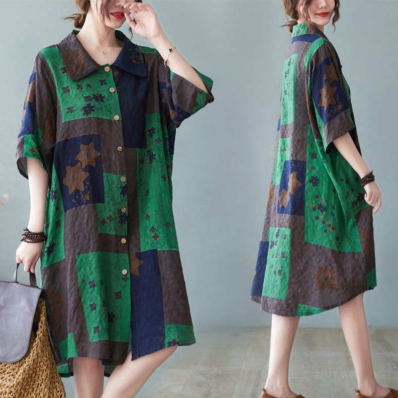 Summer New Plus-size Loose Women's Clothing Cotton And Linen Shirt
