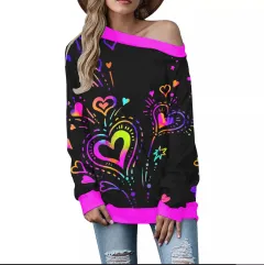 Women's Valentine's Day Pattern Printed Long Sleeve Loose Shoulder Sweater - Sgoj101915-M - View 1