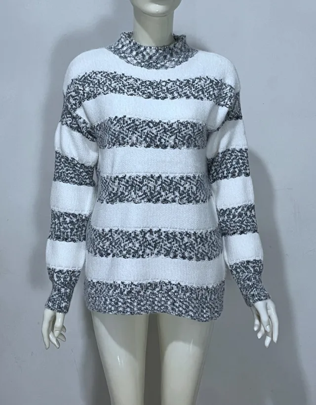 Embroidered Jacquard Pullover Loose Bottoming Shirt Mock Neck Sweater Coat Binding Clips Black - Shop at LoveMi