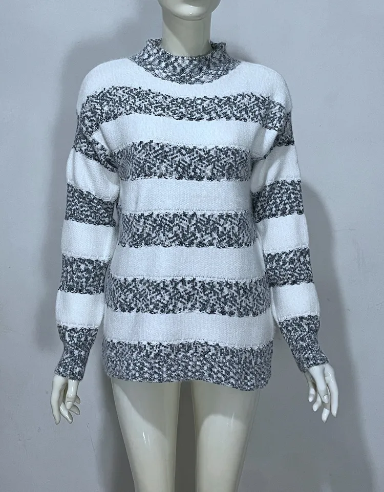 Embroidered Jacquard Pullover Loose Bottoming Shirt Mock Neck Sweater Coat - Binding Clips Black