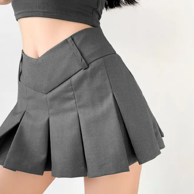 Women's Preppy Style Sexy V Waist Ultra Short Anti exposure A Line Skirt Gray - Shop at LoveMi