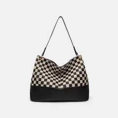 One-shoulder Canvas PU Stitching Special-interest Design Crossbody Bag - Black - View 1