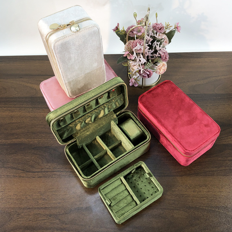 Double-tier Velvet Jewelry Box With Compartments