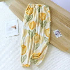 Women's Autumn And Winter Fleece-lined Thick Coral Fleece Warm Pants Flannel Home Pants - Tulip - View 1