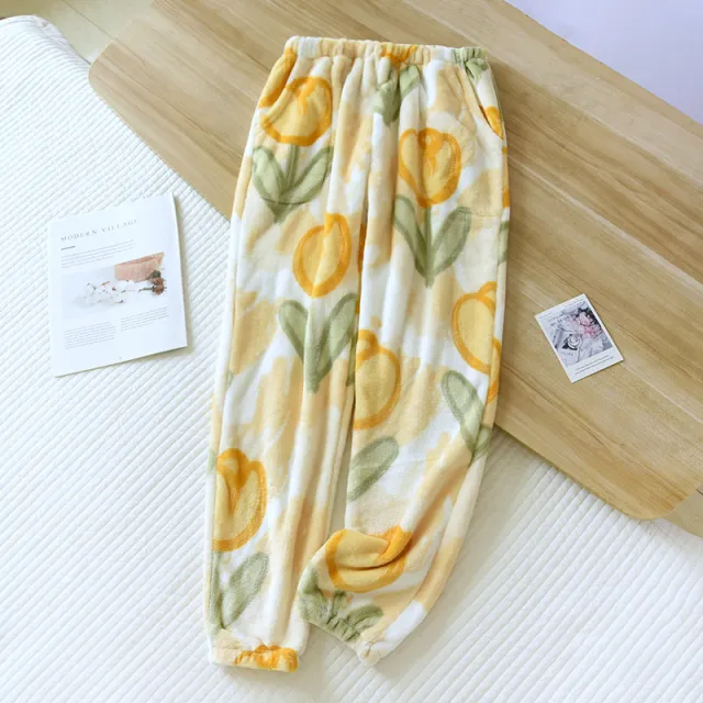 Women's Autumn And Winter Fleece lined Thick Coral Fleece Warm Pants Flannel Home Pants Tulip - Shop at LoveMi