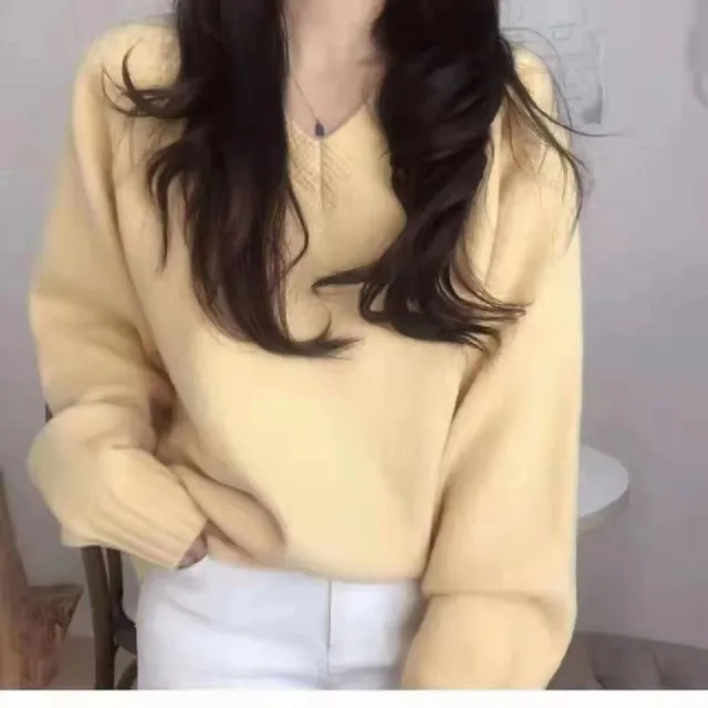 Women's Sweater Fall And Winter Outer Wear Top Light Yellow - Shop at LoveMi