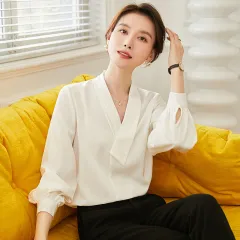 Commuter Long Sleeve Loose V-neck Design Sense Business Wear Overalls - White Shirt Loose Design - View 1