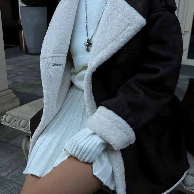Maillard Casual Coat For Women Black And White Suede - Shop at LoveMi