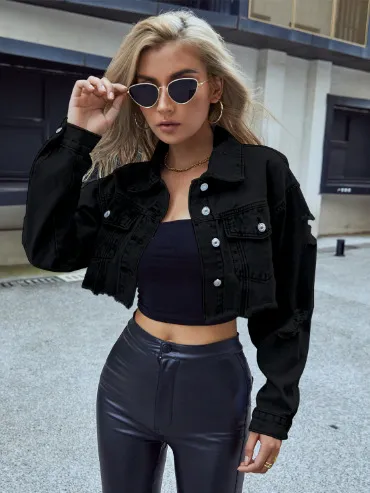 European And American Leisure All matching Short Fashion Denim Jacket Black - Shop at LoveMi