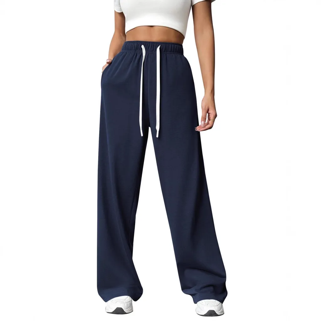 Women's Fleece-Lined Casual Straight-Leg Sports Sweatpants For Fall And Winter - Navy