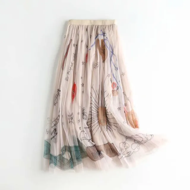 High Waist Slimming Printed Mesh Mid length Skirt Pink - Shop at LoveMi