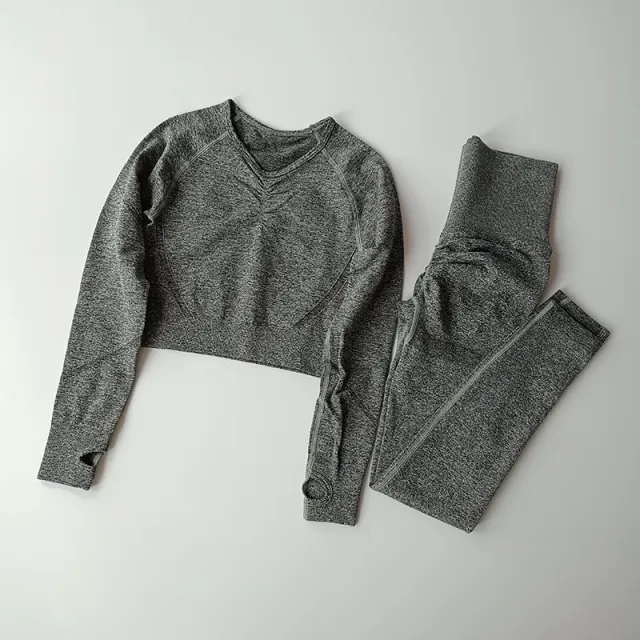 Tight Quick drying Fitness Seamless Yoga Clothes Suit Dark Gray Suit - Shop at LoveMi
