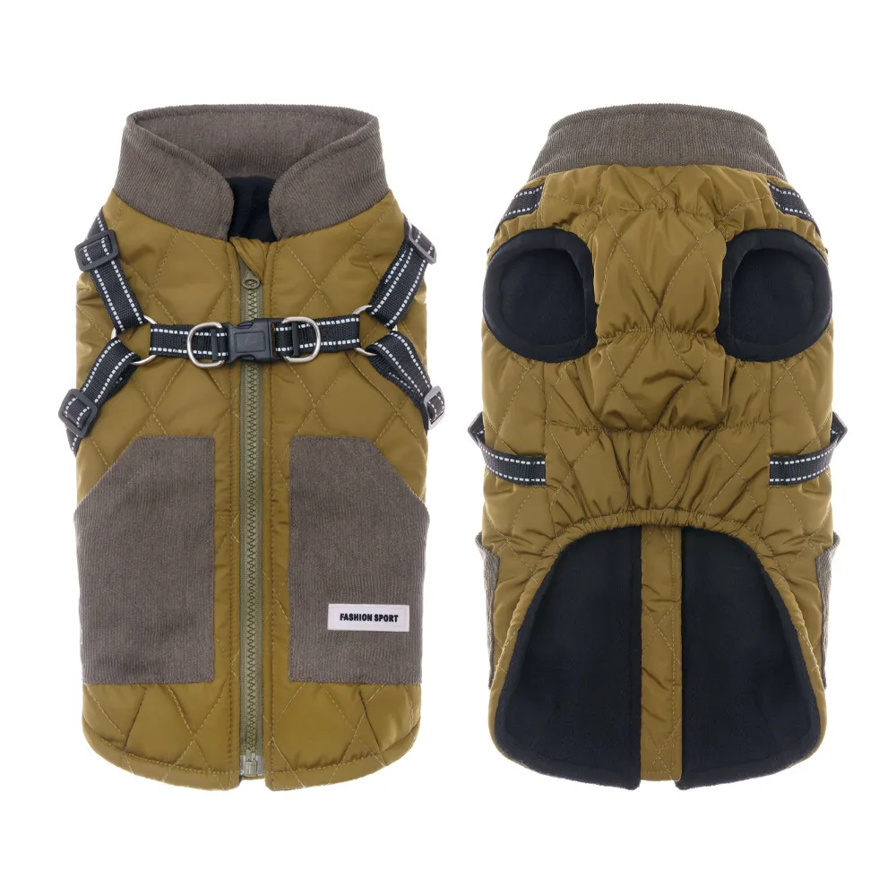 Autumn And Winter Pet Clothes Small Dog Waterproof Thickened Warm - Mustard Green