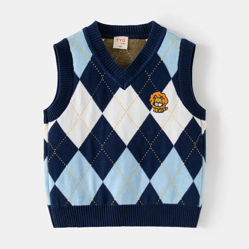 Boys Fashionable Lion-Embroidered Knitted Vest