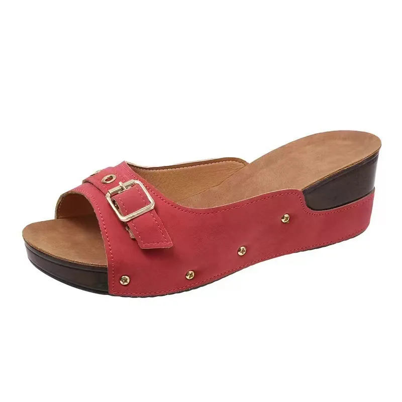 Spring And Summer New Plus Size Flip-flops Wedge Sandals - Red
