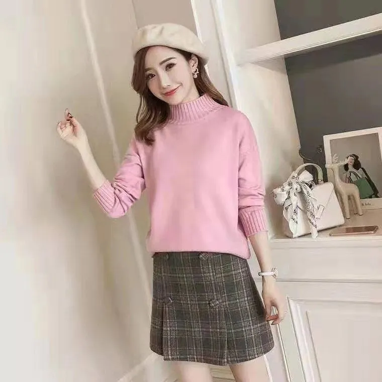 White Turtleneck Sweater Women's Pullover - Pink
