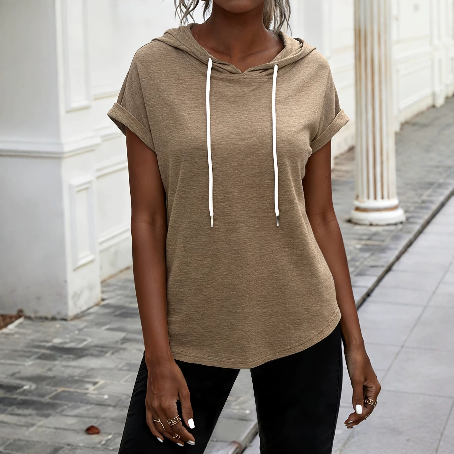 SpringSummer Womens Hooded T-shirt