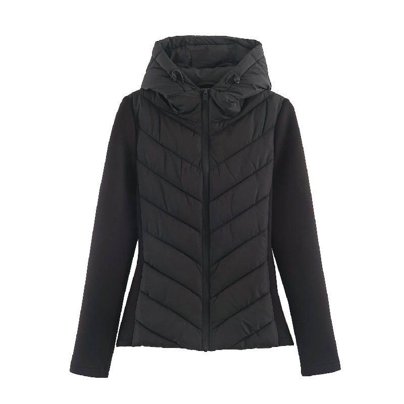 Pentru femei ToamnăIarnă Noi Sosiri Patchwork Cu Mânecă Lungă Stand-Collar Hooded Jacket Coat